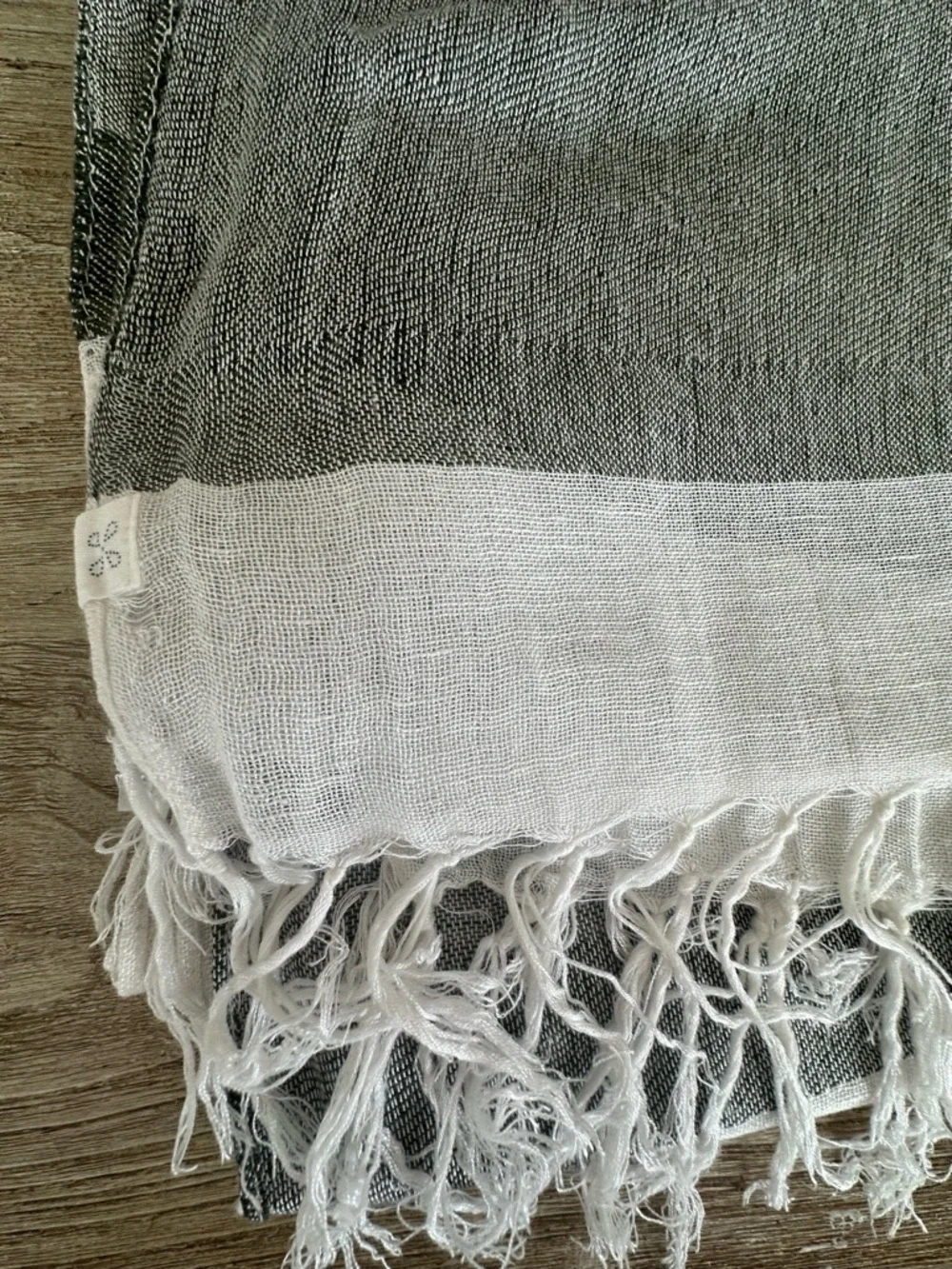 Caslon Linen Blend Lightweight Gray and Cream Striped fringe Scarf‎ wrap 29”x74”